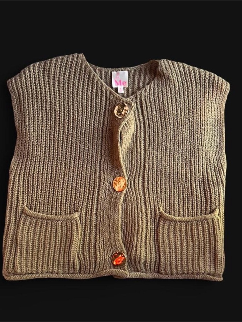 So Me Brown Knit Button-Front Women's Cardigan Vest